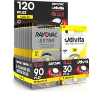 ASON-120 Piles Pour Appareils Auditifs Rayovac Extra Advanced 10. 120 Piles : 90 Rayovac + 30