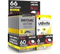 ASON-66 Piles Pour Appareils Acoustiques Rayovac Extra Advanced 10. 66 Piles : 60 Rayovac + 6