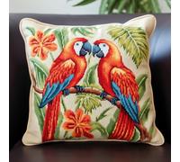 ASONGLINGO Création De Tapis Et Canvas Taie D'Oreiller Kits De Crochet Kit Point Noué Coussin Kit De Verrouillage Tapis Point Noué 43×43cm(Fleurs et perroquets)