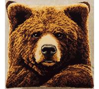 ASONGLINGO Création De Tapis Et Canvas Taie D'Oreiller Kits De Crochet Kit Point Noué Coussin Kit De Verrouillage Tapis Point Noué 43×43cm(Ours animal)