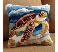 ASONGLINGO Cushion Latch Hook Kit DIY Tortue animale Hook Kits,Crochet Cushion Covers With Printed Pattern,Home Decoration 43x43cm