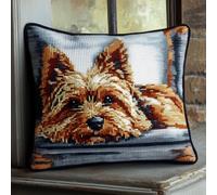 ASONGLINGO Kit Crochet de Verrouillage Tapis DIY Broderie Kit Tapis Point Noué à Faire pour Débutants, Latch Hook Canevas Coussin Point 43x43cm(Chien animal)