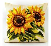 ASONGLINGO Kit Crochet de Verrouillage Tapis DIY Broderie,Kit Tapis Point Noué à Faire pour Débutants,Adultes,Latch Hook Canevas Coussin,43x43cm(Fleur de tournesol)