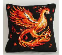 ASONGLINGO Kit Crochet De Verrouillage Tapis Diy Broderie Pour, Kit Tapis Point Noué À Faire Pour Débutants, Latch Hook Canevas Coussin Point 43X43Cm(Phénix de dessin animé)