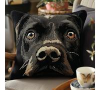 ASONGLINGO Kit Crochet De Verrouillage Tapis Diy Broderie Pour, Kit Tapis Point Noué À Faire Pour Débutants, Latch Hook Canevas Coussin Point 43X43Cm(Chien noir)