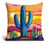 ASONGLINGO Kit de Coussin avec Crochet à Loquet Coussin au Point Noué, 43×43cm création de Tapis et Canvas, Tapis Point Noué,Latch Hook Canevas Coussin(Cactus dans le désert)