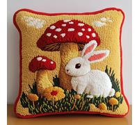 ASONGLINGO Kit de Coussin avec Crochet à Loquet Coussin au Point Noué, 43×43cm création de Tapis et Canvas, Tapis Point Noué,Latch Hook Canevas Coussin(Mignon petit lapin blanc)