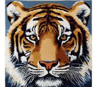 ASONGLINGO Kit de Coussin avec Crochet à Loquet Coussin au Point Noué, 43×43cm création de Tapis et Canvas, Tapis Point Noué,Latch Hook Canevas Coussin(Animal Tigre)