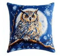 ASONGLINGO Kit de Coussin avec Crochet à Loquet Coussin au Point Noué, 43×43cm création de Tapis et Canvas, Tapis Point Noué,Latch Hook Canevas Coussin(Lune et Hibou)