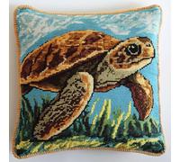 ASONGLINGO Kit de Crochet à Loquet Coussin Kit de Broderie Verrouillage 43X43cm DIY Crochet à la Main Kits Artisanat pour Adultes Broderie Débutants Décoration(Tortue animale)