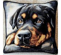 ASONGLINGO Kit de Crochet de Verrouillage Coussin Kit de Broderie 43X43cm Crochet à la Main Kits Artisanat pour Adultes Broderie Décoration d'oreiller de Canapé(Chien animal)