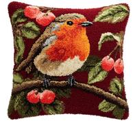 ASONGLINGO Kit De Crochet De Verrouillage Coussin Oiseau sur une branche animale Crochets Kit De Verrouillage Taie D'Oreiller Tapis Imprimé Coussin Crochet Fil Broderie Kits 43x43cm