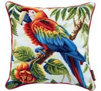 ASONGLINGO Kit de Crochet de Verrouillage Coussin Tapis DIY Broderie Kit Tapis Point Noué à Faire pour Débutants, Latch Hook Canevas Coussin Point 43x43cm(Perroquet sur une branche)