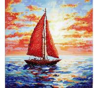 ASONGLINGO Kit de Tapisserie pour Coussin Tapis DIY Broderie Kit Tapis Point Noué à Faire pour Débutants, Adultes,Latch Hook Canevas Coussin Point 43x43cm(Petit bateau sur la mer)