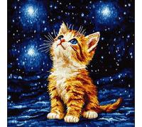 ASONGLINGO Kit Point Noué Coussin, Animaux, chats et ciel étoilé Crochet de Verrouillage Kits de Coussins avec Crochet, Tapis Point Noué à Faire, Coussin au Point Noué 43x43cm