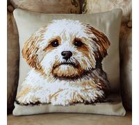 ASONGLINGO Kit Point Noué Coussin, Chien animal Crochet de Verrouillage Kits de Coussins avec Crochet, Tapis Point Noué à Faire, Coussin au Point Noué 43x43cm