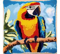 ASONGLINGO Kit Point Noué Coussin, Crochet de Verrouillage Kits de Coussins avec Crochet, Tapis Point Noué à Faire, Coussin au Point Noué 43x43cm(Perroquet sur une branche)