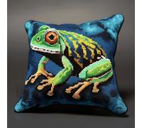 ASONGLINGO Kit Point Noué Coussin, Crochet de Verrouillage Kits de Coussins avec Crochet, Tapis Point Noué à Faire, Coussin au Point Noué 43x43cm(Grenouille animale)