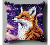 ASONGLINGO Kit Point Noué Coussin, Crochet de Verrouillage Kits de Coussins avec Crochet, Tapis Point Noué à Faire, Coussin au Point Noué 43x43cm(Ciel étoilé et animaux)