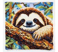 ASONGLINGO Kit Tapis Au Point Noué, Kit de crochet de verrouillage, coussin de avec motif pré-imprimé sur toile faite à la main, Point Noué Coussin 43x43cm(Paresseux animal)