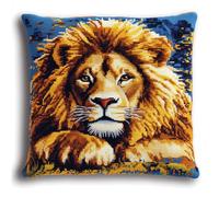 ASONGLINGO Kit Tapis Au Point Noué, Kit de crochet de verrouillage, coussin de avec motif pré-imprimé sur toile faite à la main, Point Noué Coussin 43x43cm(Lion animal)