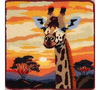 ASONGLINGO Kits de Crochet de Verrouillage, Coussin au Point Noué, kit de Crochets de avec Fournitures de Tricot et Fil, kit de Crochet pour Débutants 43x43cm(Animal girafe)