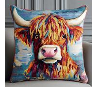 ASONGLINGO Kits de Crochet de Verrouillage Kit de Tapis à Crochets 43x43cm Tapis au Point noué for Débutants,pour la Décoration D'oreillers et de Coussins(Animal Vache)