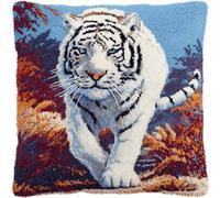 ASONGLINGO Kits De Crochets De Verrouillage Animal Tigre Blanc Kits De Crochet Kit Point Noué Coussin Kit De Verrouillage Tapis Point Noué 43×43cm