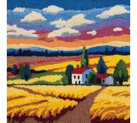 ASONGLINGO Set de Crochetage de Coussin Paysage de campagne Kit de Broderie Verrouillage 43X43cm DIY Kit de Coussin avec Crochet à Loquet Crochet à la Main Kits