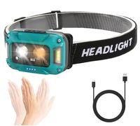 ASORT Lampe frontale LED rechargeable, super lumineuse, 2500 lumens, étanche IP67, multifonctionnelle, avec 6 modes d'éclairage, capteur et lumière rouge, super lumineuse pour le camping, la pêche,
