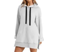 ASOS Alternative ASOS Sweat à capuche long pour femme avec doublure en polaire à ourlet fendu et poche surdimensionnée, blanc, XXL