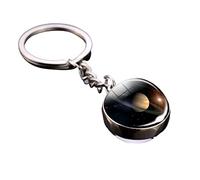 Asotagi Porte-clés lumineux portable avec système solaire et planète - Double face - Boules de verre - pour enfants et amis, Saturne, S