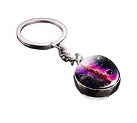 Asotagi Porte-clés lumineux portable avec système solaire et planète - Double face - Boules de verre - pour enfants et amis, violet, S