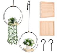 ASOUUNLD 2 Pièces Suspension Plante Intérieure, Pot Suspendu Plante Interieur avec Base en Bois, Boho Moderne Suspension Plante Intérieure pour Pot de Fleurs et Plantes avec Crochet de Suspension