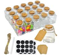 ASOUUNLD 20PCS Petite Bocaux en Verre avec Bouchon Liège, Petite Fiole en Verre 50 ml Mini Bouteille pour Mariage Mini Pot Conservation Carré avec Étiquettes et Ficelle pour DIY Décoration