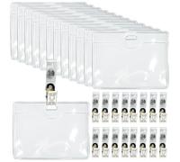 ASOUUNLD 50PCS Porte Badges Plastique Transparentese, Porte-badge d'identité Horizontal Porte Carte Transparent avec 50 Clips Métalliques pour Carte d'étudiants, Carte de Visite, Carte Bus, Exposition