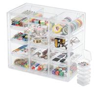 ASOUUNLD Boite de Rangement Tiroir Transparent, Organiseur de Bureau avec 12 Mini Tiroirs Organisateur Tiroir Empilables avec 6 Mini Boîte de Rangement pour Petites Pièces, Bijoux, Perles, Outils