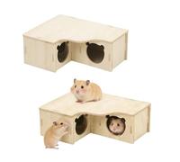 ASOUUNLD Maison en Bois pour Hamster, Cachette pour Hamster Maison pour Cochons d'Inde en Bois avec 3 Chambres pour Hamsters, Gerbilles, Octodons et Souris Épineuses (22.5x17.8x8cm)