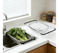 ASOUUNLD Passoire Extensible en Acier Inoxydable, Passoire Rétractable Egouttoir Evier Cuisine Passoire à Évier avec Poignée Extensible 30-42cm pour égoutter Laver Les Fruits et Légumes