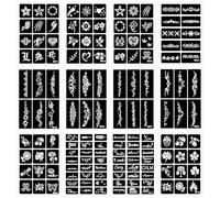 ASOUUNLD Pochoir Tatouage 12 Feuilles Pochoirs de Tatouage Temporaire, 142 Pochoirs de Henné Réutilisables Pochoirs de Tatouage Aérographe Tatouages Temporaires pour la Peinture l'Art Corporel