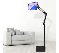 ASOUUNLD Support Tablette de Sol, Support Tablette de Pied sur Sol avec Bras Articulé Réglable Support de Tablette Réglable en Hauteur 75-140cm, Pivotant à 360° pour iPad,Tablette de 4 à 12,9 Pouce