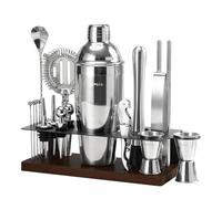 ASOVNIS Kit shaker à cocktails avec support | Ensemble de 23 pièces pour barman avec tous les accessoires essentiels : shaker à martini, doseur, pour la maison, le bar et les fêtes (chocolate-F)