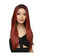 Aspect naturel, 24inches/60cm Long Rouge Brun Droite Perruques Synthétiques Bourgogne Cheveux Cosplay Perruque Partie Moyenne for Femmes Afro Naturel Quotidien Fête Résistant À La Chaleur,Style impec