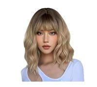 Aspect naturel, Court Wavy Bob Perruques Synthétiques Brun à Blonde Ombre Cheveux Perruques for Femmes avec Bangs Cosplay Lolita Perruque Naturelle Résistant À La Chaleur,Style impeccable