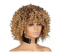 Aspect naturel, Perruque Afro Blonde Bouclée Avec Une Frange Perruques De Longueur D'épaule Perruques Afro Perruques Synthétiques Bouclées Complètes for Les Femmes,Style impeccable