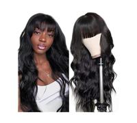 Aspect naturel, Perruque avec frange cheveux humains vague de corps sans dentelle avant perruques for femmes noires 14-40 pouces de long sans colle pleine machine Remy perruque de cheveux, couleur nat