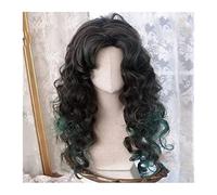 Aspect naturel, Perruque frisée avec frange for femme, noir dégradé vert magnifique perruque de cheveux bouclés résistant à la chaleur perruque synthétique douce for femme utilisation quotidienne fête