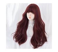 Aspect naturel, Perruque Longue Rouge Foncé avec Frange, Perruque Lâche Bouclée Ondulée for Femme Perruques Ondulées Rouges en Fibre Synthétique Haute Température for Cosplay Usage Quotidien,Style im