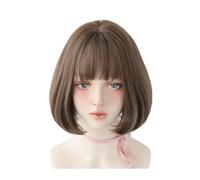 Aspect naturel, Perruques synthétiques droites courtes Bob couleur lin avec frange femmes Lolita Cosplay Matilda naturel souple vêtements quotidiens accessoires de cheveux,Style impeccable