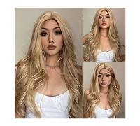Aspect naturel, TINY LANA perruques synthétiques longues ondulées blondes avec des reflets partie centrale for les femmes Afro Cosplay cheveux naturels fibre résistante à la chaleur,Style impeccable